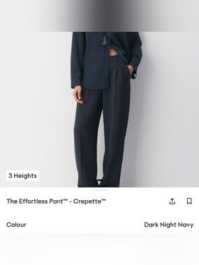 Aritzia Dark Night Navy Wide-Leg Crepette The Effortless Pants